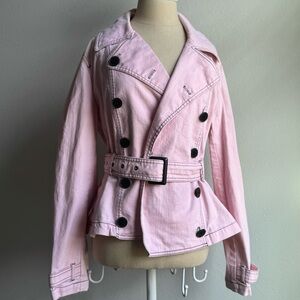 RALPH LAUREN JEANS CO Nautical Pink Denim Belted Double Breast Jacket Lg